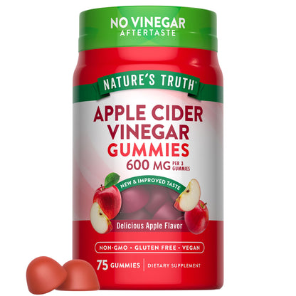 Nature's Truth Apple Cider Vinegar Gummies | 600 mg | 75 Gummies | Apple Flavor | Vegan, Non-GMO, Gluten Free Supplement. - dailyvitalstore