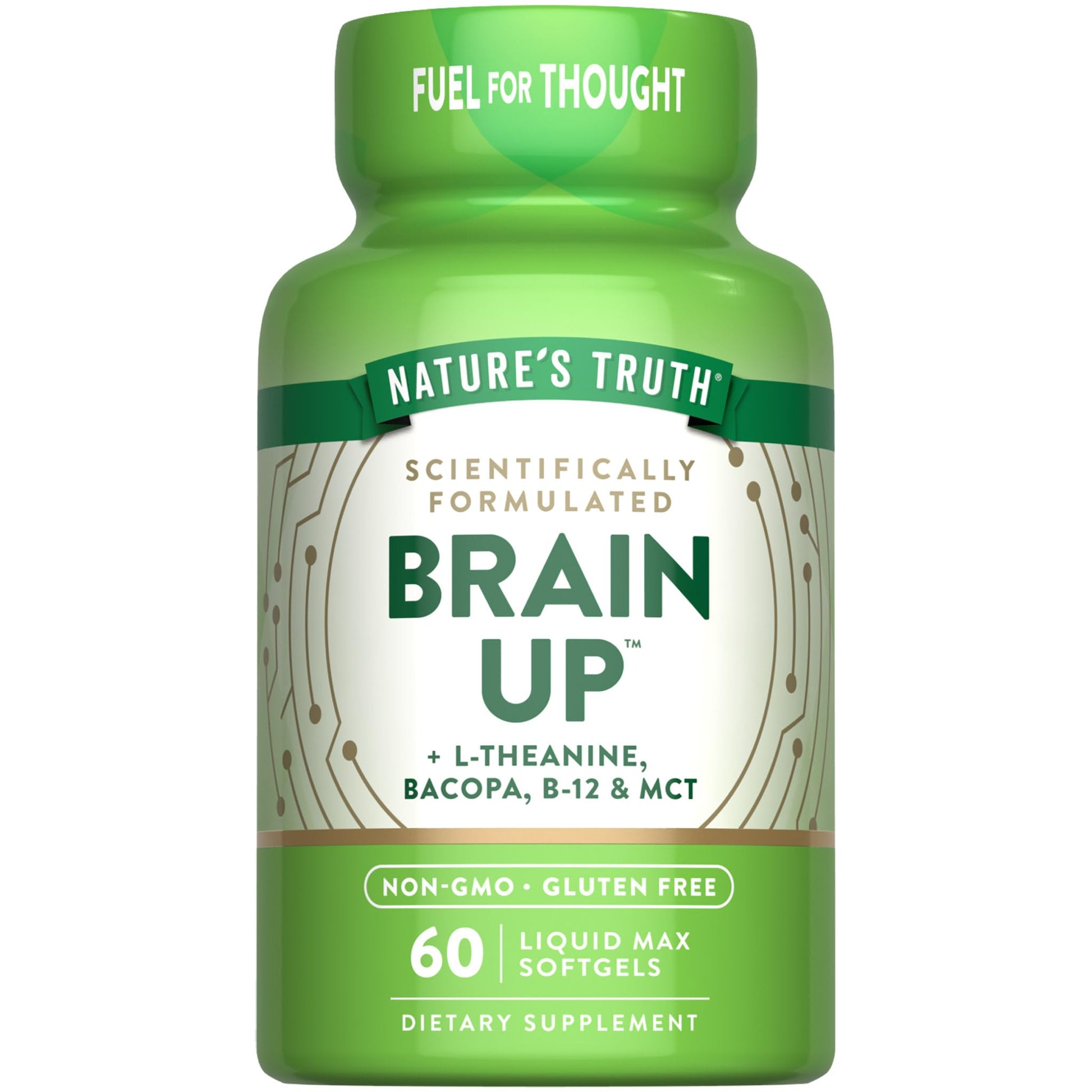 Nature's Truth Brain Up Softgels | 60 Count | with L-Theanine, Bacopa, B-12 & MCT | Non-GMO and Gluten Free Supplement - dailyvitalstore