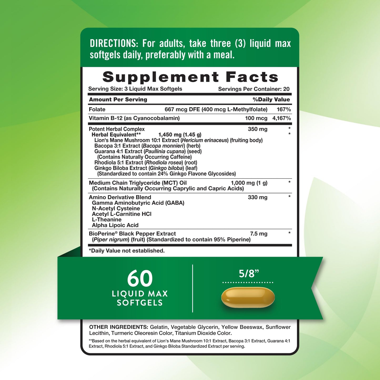 Nature's Truth Brain Up Softgels | 60 Count | with L-Theanine, Bacopa, B-12 & MCT | Non-GMO and Gluten Free Supplement - dailyvitalstore