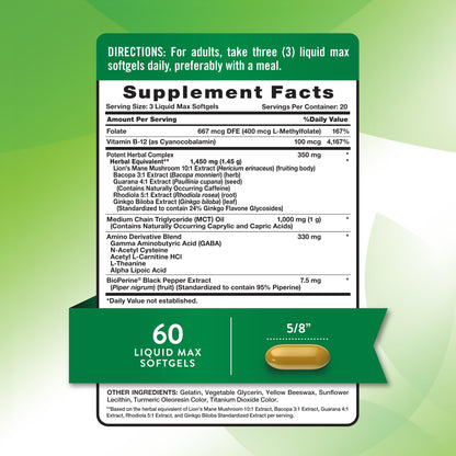 Nature's Truth Brain Up Softgels | 60 Count | with L-Theanine, Bacopa, B-12 & MCT | Non-GMO and Gluten Free Supplement - dailyvitalstore