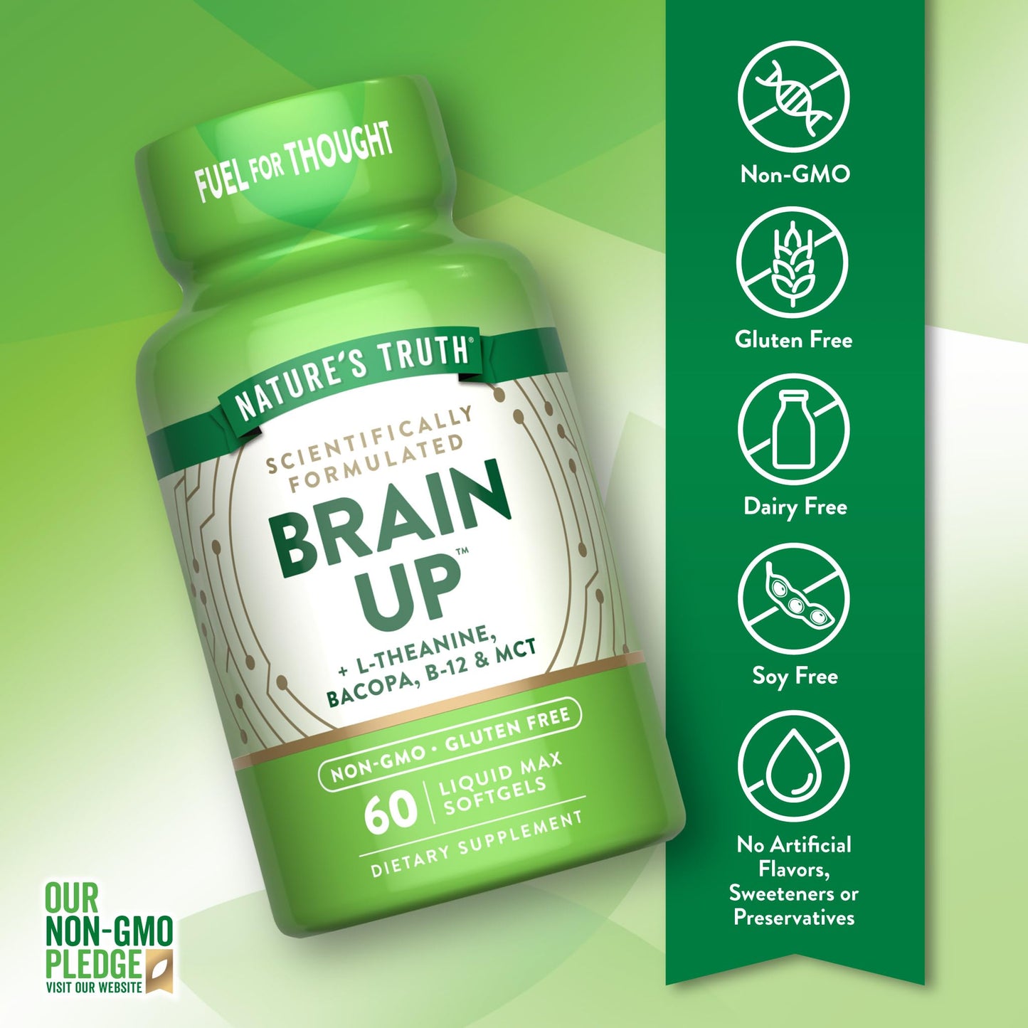Nature's Truth Brain Up Softgels | 60 Count | with L-Theanine, Bacopa, B-12 & MCT | Non-GMO and Gluten Free Supplement - dailyvitalstore