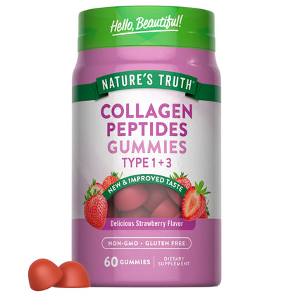 Nature's Truth Collagen Peptide Gummies for Women | 60 Count Type 1 and 3 | Strawberry Flavor - dailyvitalstore