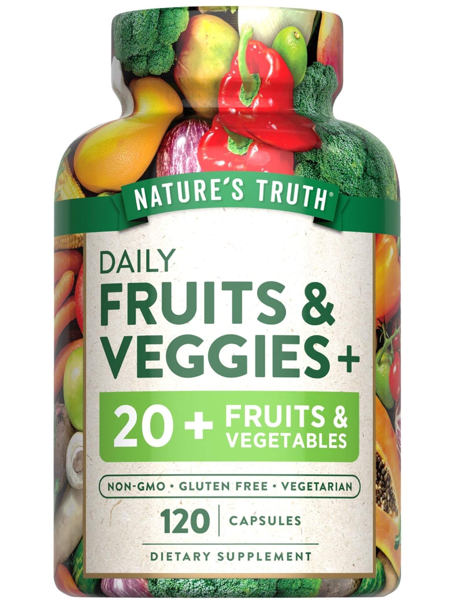 Nature's Truth Fruit and Veggies Supplement | 120 Vegetarian Capsules | 20+ Fruits & Vegetables | Vegetarian, Non-GMO, and Gluten Free Supplement - dailyvitalstore