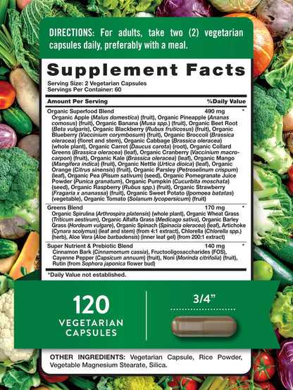 Nature's Truth Fruit and Veggies Supplement | 120 Vegetarian Capsules | 20+ Fruits & Vegetables | Vegetarian, Non-GMO, and Gluten Free Supplement - dailyvitalstore