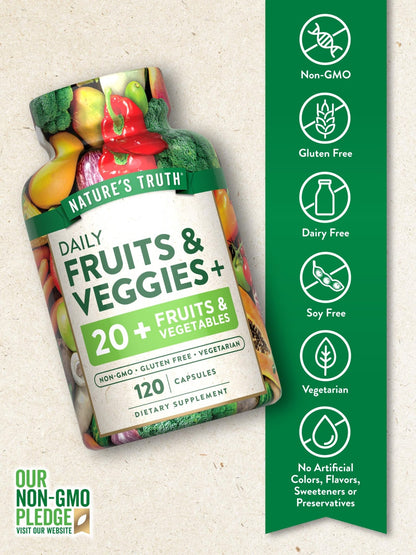 Nature's Truth Fruit and Veggies Supplement | 120 Vegetarian Capsules | 20+ Fruits & Vegetables | Vegetarian, Non-GMO, and Gluten Free Supplement - dailyvitalstore