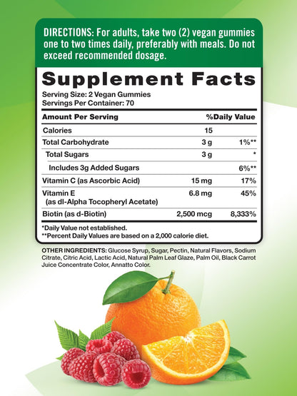 Nature's Truth Hair Skin and Nails Gummies | 80 Count | 2500mcg of Biotin | Vegan, Non-GMO, Gluten Free Supplement | Vitamin for Women & Men - dailyvitalstore