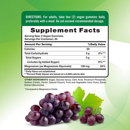Nature's Truth Magnesium Glycinate Gummies | 60 Count | Sour Grape Flavor | Vegan, Non-GMO & Gluten Free Supplement - dailyvitalstore