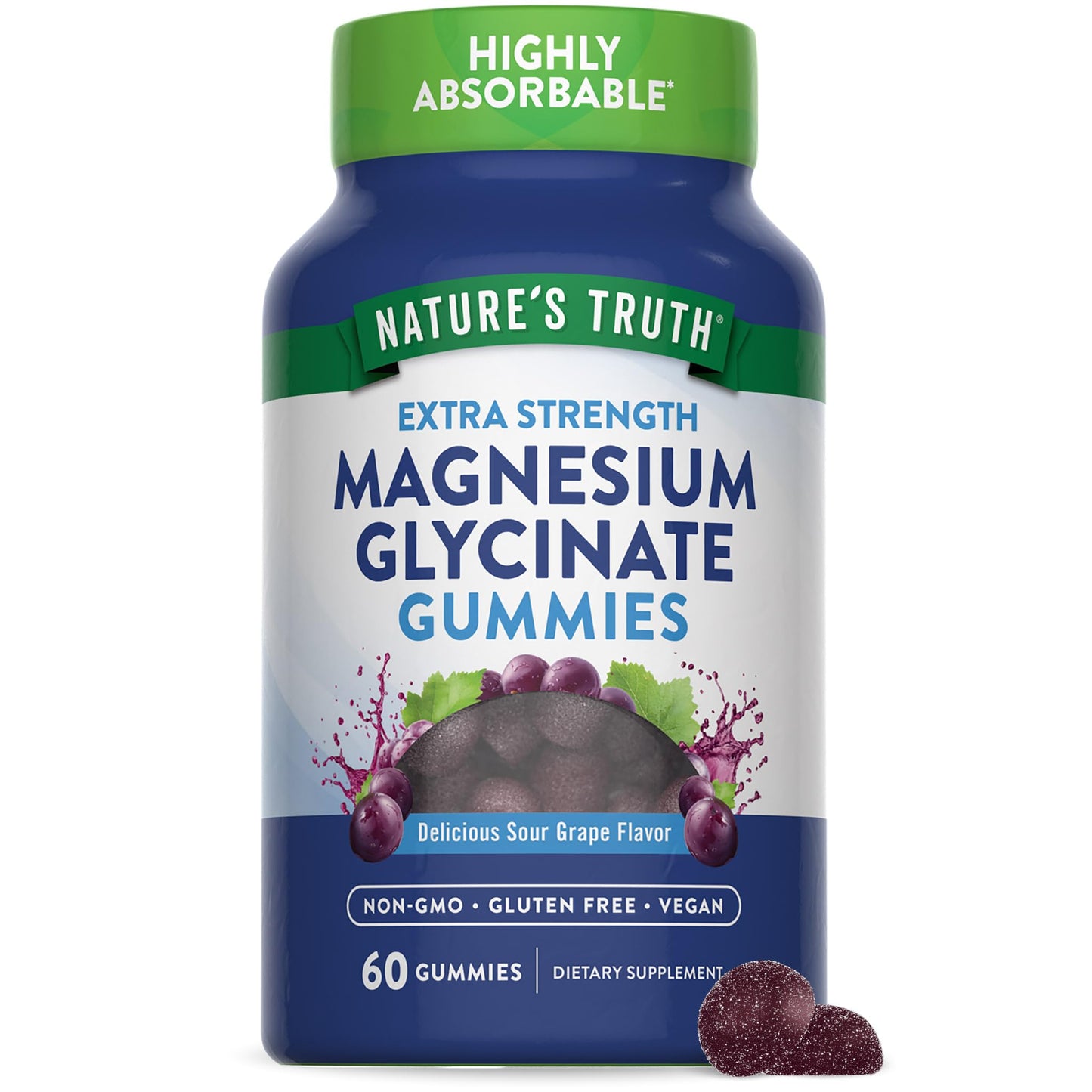 Nature's Truth Magnesium Glycinate Gummies | 60 Count | Sour Grape Flavor | Vegan, Non-GMO & Gluten Free Supplement - dailyvitalstore