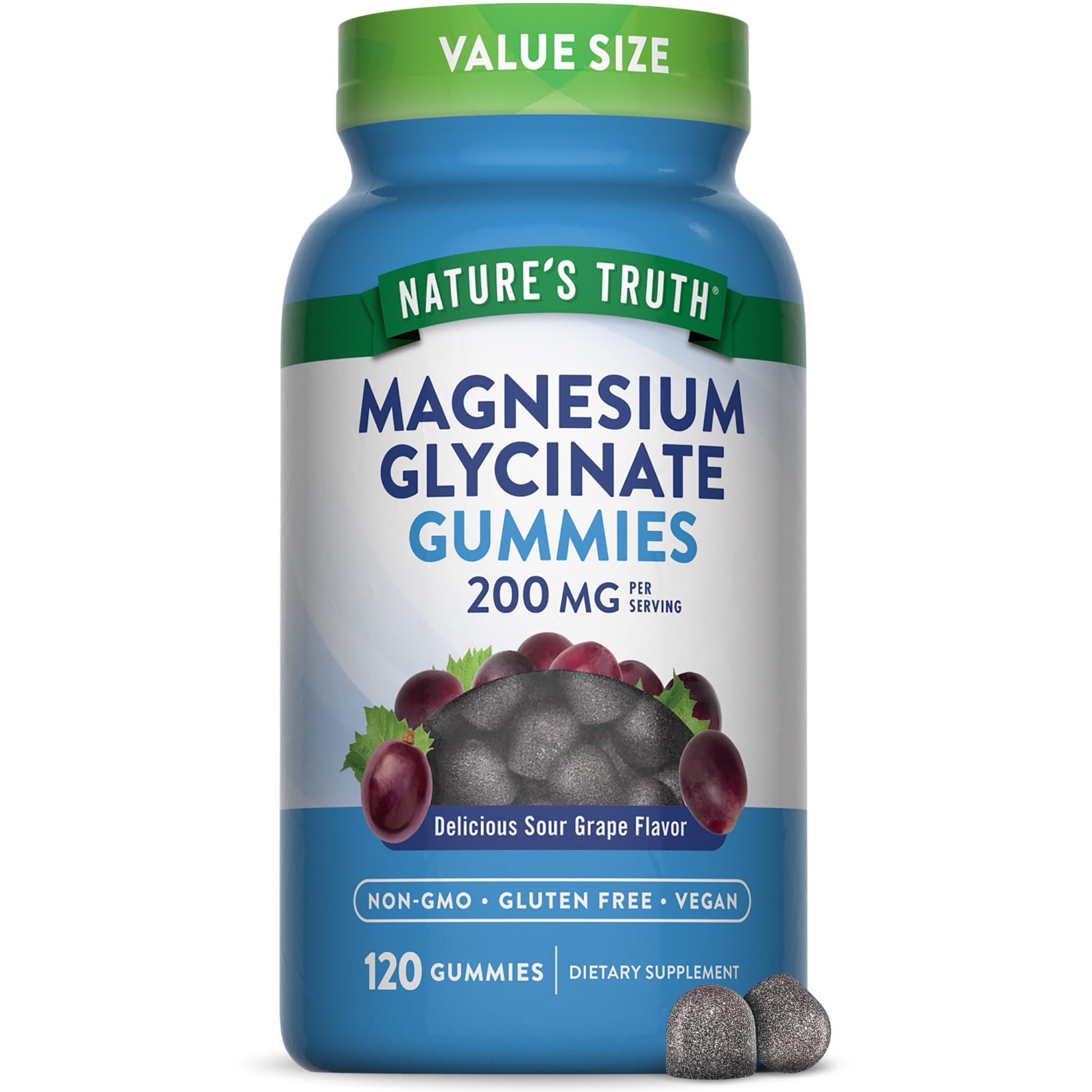 Nature's Truth Magnesium Glycinate Gummies for Adults | 200mg | 120 Count | Grape Flavor | Vegan, Non-GMO & Gluten Free Supplement - dailyvitalstore