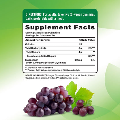 Nature's Truth Magnesium Glycinate Gummies for Adults | 200mg | 120 Count | Grape Flavor | Vegan, Non-GMO & Gluten Free Supplement - dailyvitalstore