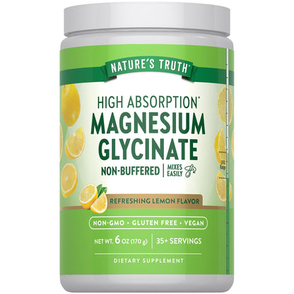 Nature's Truth Magnesium Glycinate Powder | 6 oz | Lemon Flavor | High Absorption | Vegan, Non-GMO, Gluten Free Supplement - dailyvitalstore