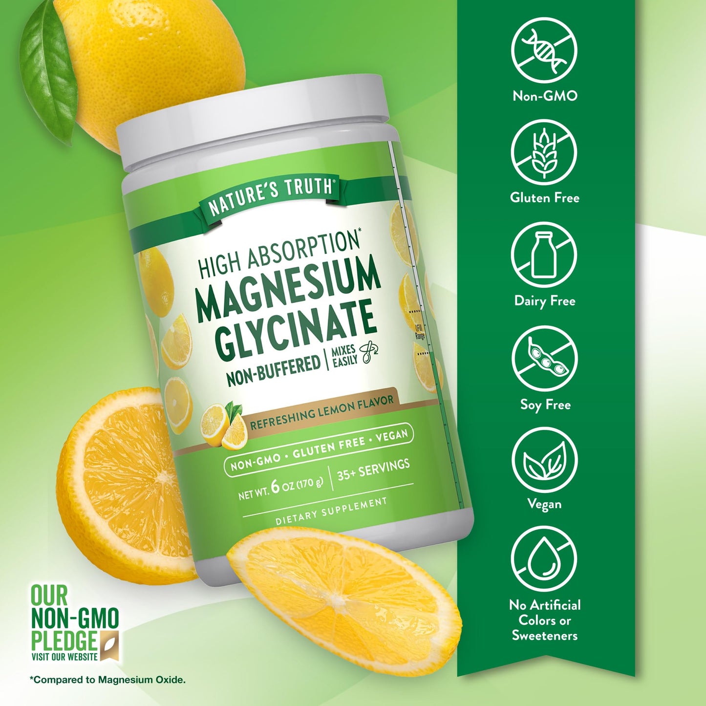 Nature's Truth Magnesium Glycinate Powder | 6 oz | Lemon Flavor | High Absorption | Vegan, Non-GMO, Gluten Free Supplement - dailyvitalstore