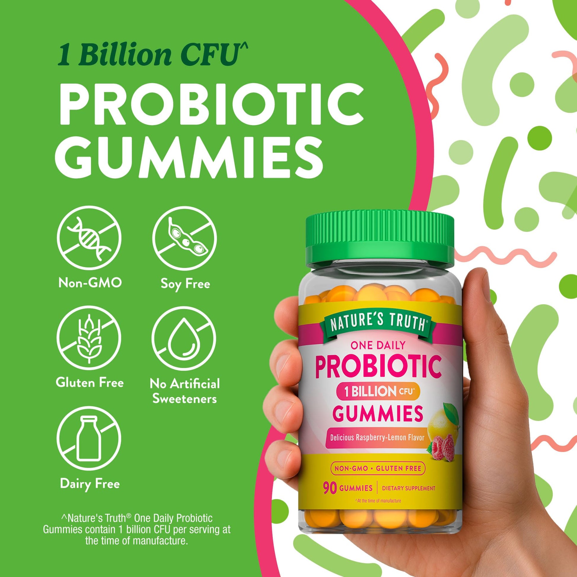 Nature's Truth Probiotic Gummies | 1 Billion CFU | 90 Count | Raspberry Lemon Flavor | Non-GMO & Gluten Free Supplement - dailyvitalstore