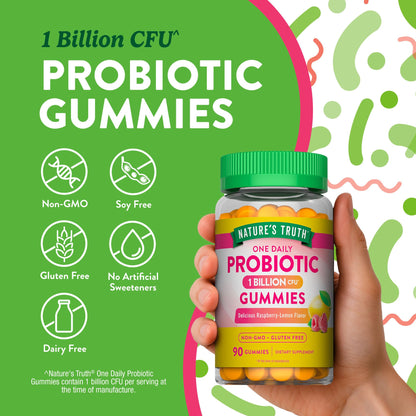Nature's Truth Probiotic Gummies | 1 Billion CFU | 90 Count | Raspberry Lemon Flavor | Non-GMO & Gluten Free Supplement - dailyvitalstore