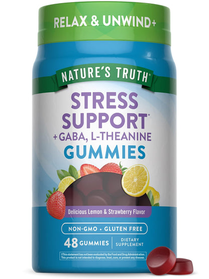Nature's Truth Stress Relief Gummies for Adults | with Gaba, L Theanine, and Lemon Balm | Lemon Strawberry Flavor | Non-GMO & Gluten Free Supplement - dailyvitalstore