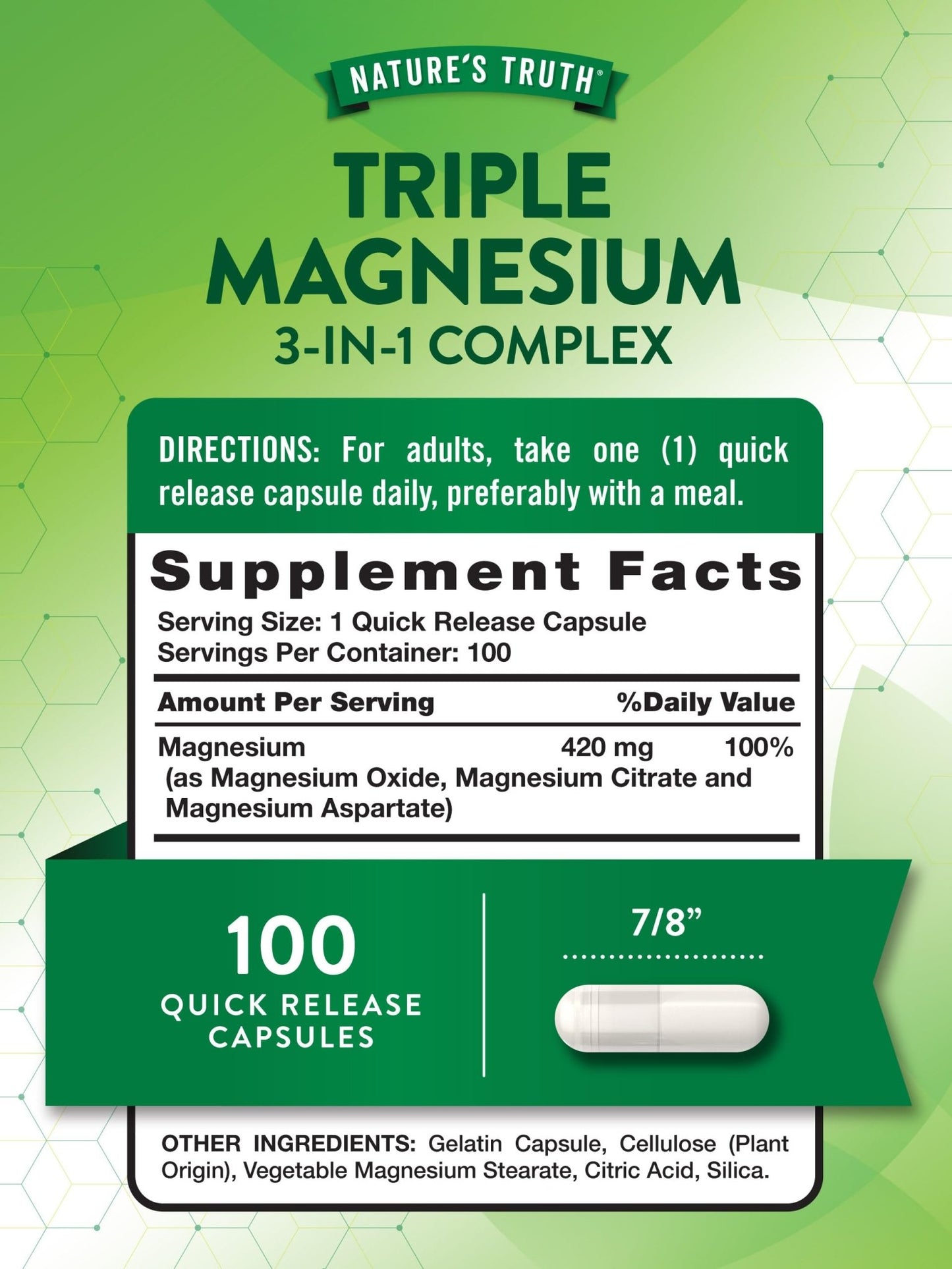Nature's Truth Triple Magnesium Complex Supplement | 100 Capsules | 420 mg Magnesium Oxide, Citrate & Aspartate | Non-GMO & Gluten Free - dailyvitalstore