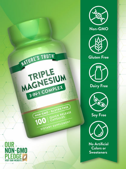 Nature's Truth Triple Magnesium Complex Supplement | 100 Capsules | 420 mg Magnesium Oxide, Citrate & Aspartate | Non-GMO & Gluten Free - dailyvitalstore