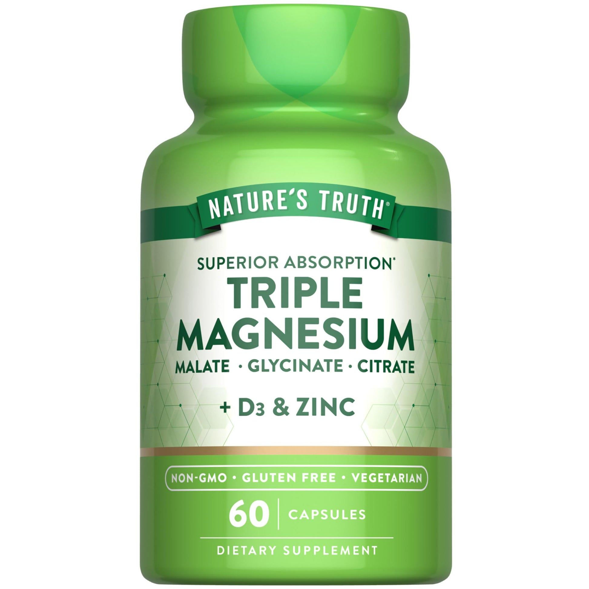 Nature's Truth Triple Magnesium Complex Supplement | 60 Capsules | Glycinate, Citrate & Malate | with D3 & Zinc | Vegetarian, Non-GMO, & Gluten Free - dailyvitalstore