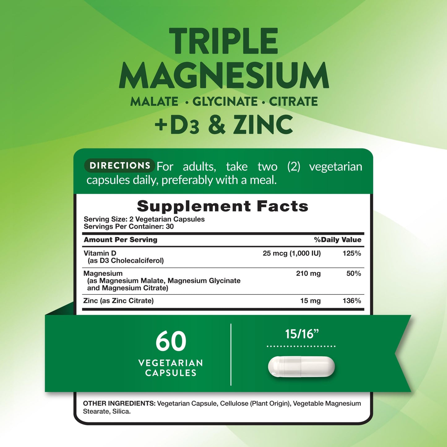 Nature's Truth Triple Magnesium Complex Supplement | 60 Capsules | Glycinate, Citrate & Malate | with D3 & Zinc | Vegetarian, Non-GMO, & Gluten Free - dailyvitalstore