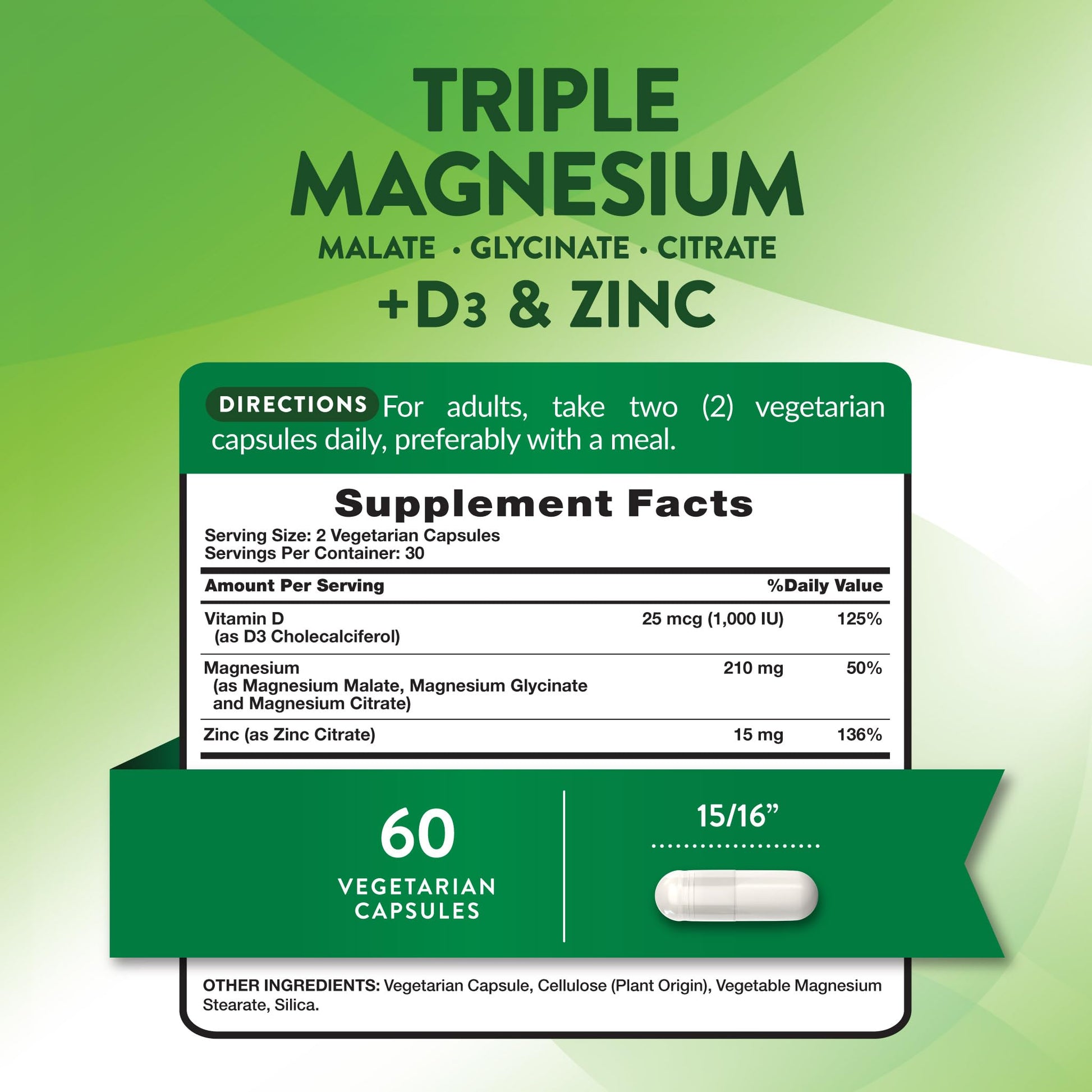 Nature's Truth Triple Magnesium Complex Supplement | 60 Capsules | Glycinate, Citrate & Malate | with D3 & Zinc | Vegetarian, Non-GMO, & Gluten Free - dailyvitalstore