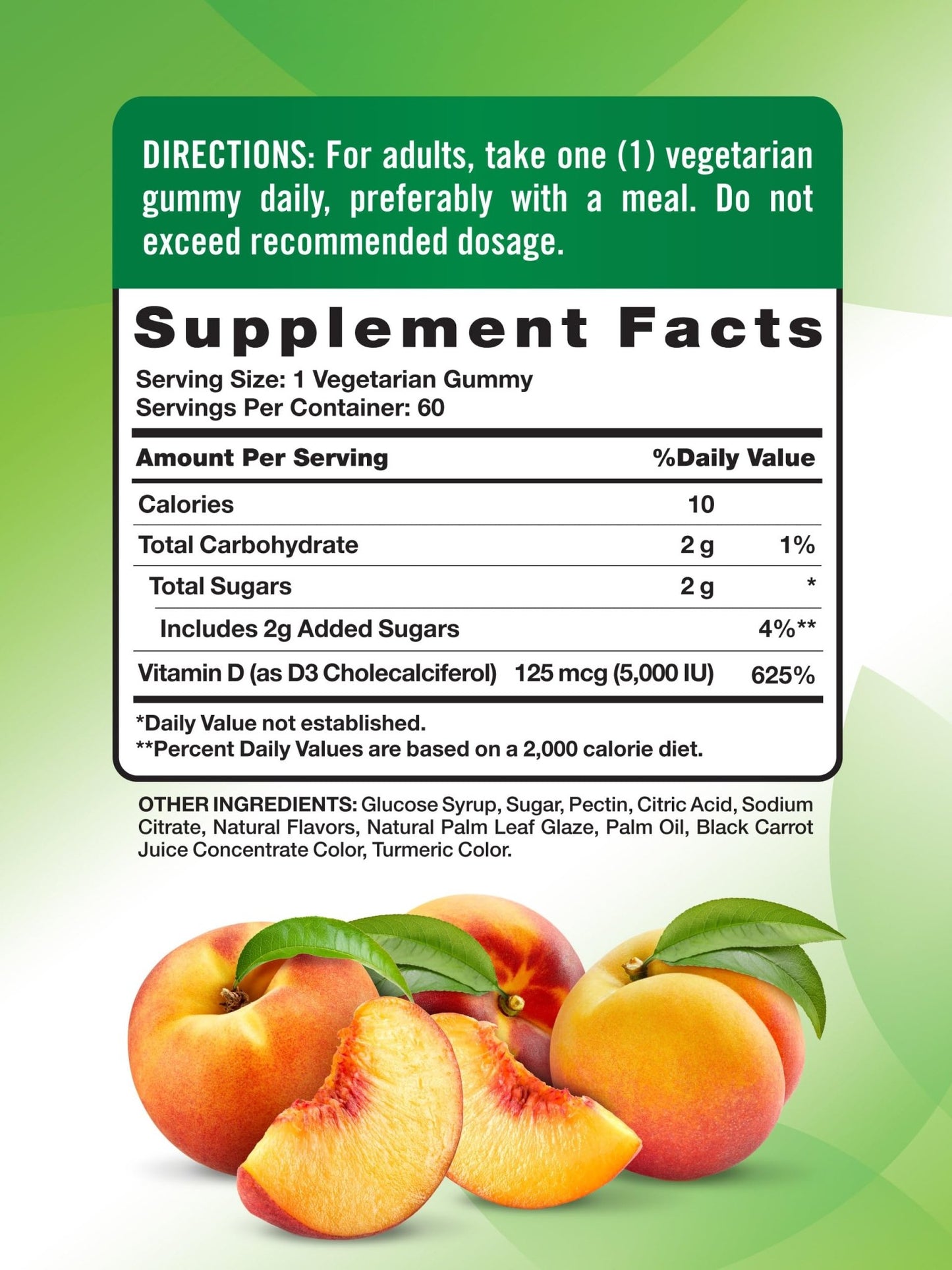 Nature's Truth Vitamin D3 Gummies | 5000 IU | 60 Count | Peach Flavor | Vegetarian, Non-GMO & Gluten Free Supplement - dailyvitalstore