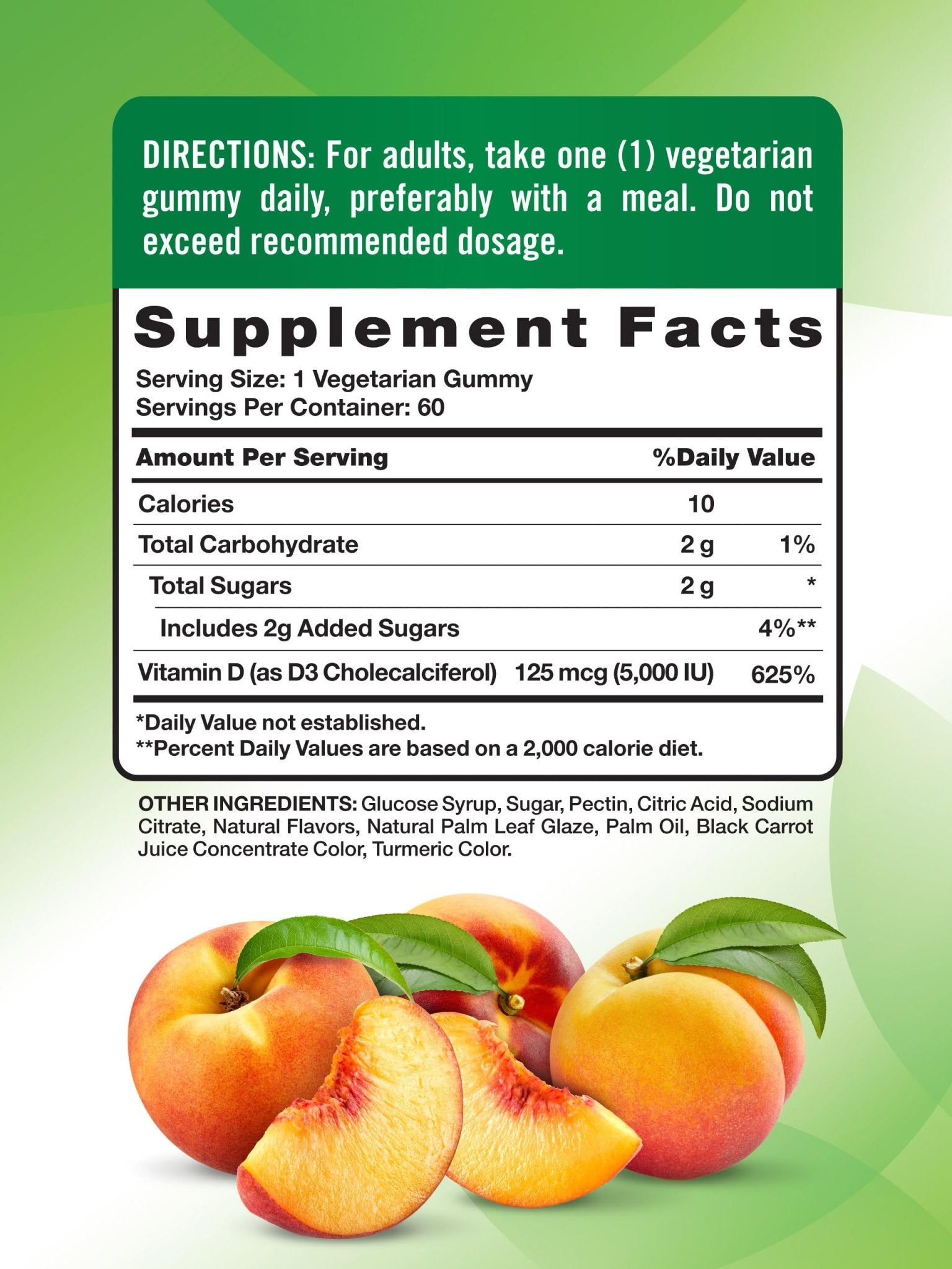 Nature's Truth Vitamin D3 Gummies | 5000 IU | 60 Count | Peach Flavor | Vegetarian, Non-GMO & Gluten Free Supplement - dailyvitalstore