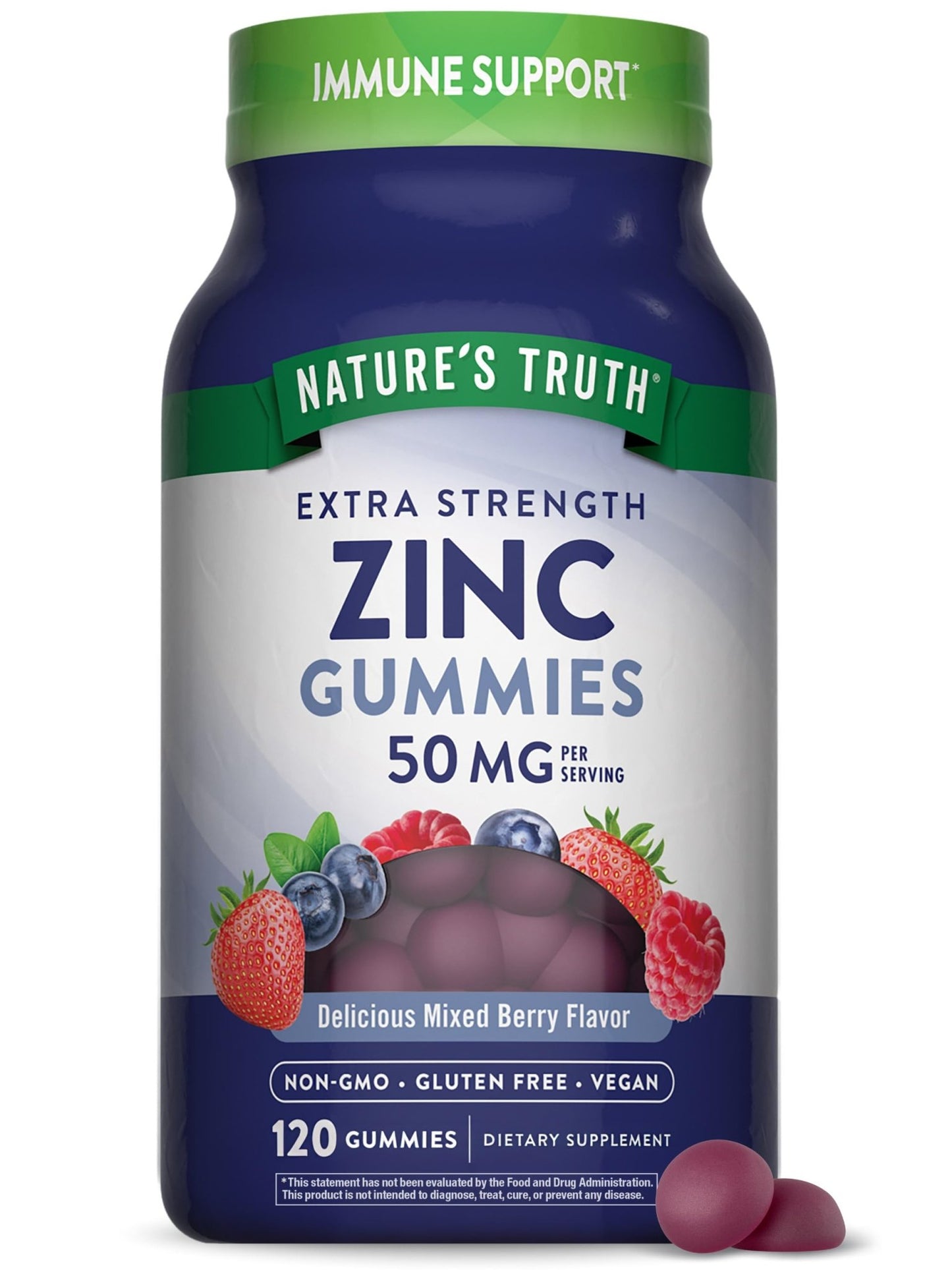 Nature's Truth Zinc Gummies for Adults | 50mg | 120 Count | Vegan, Non-GMO & Gluten Free Supplement | Mixed Berry Flavor - dailyvitalstore