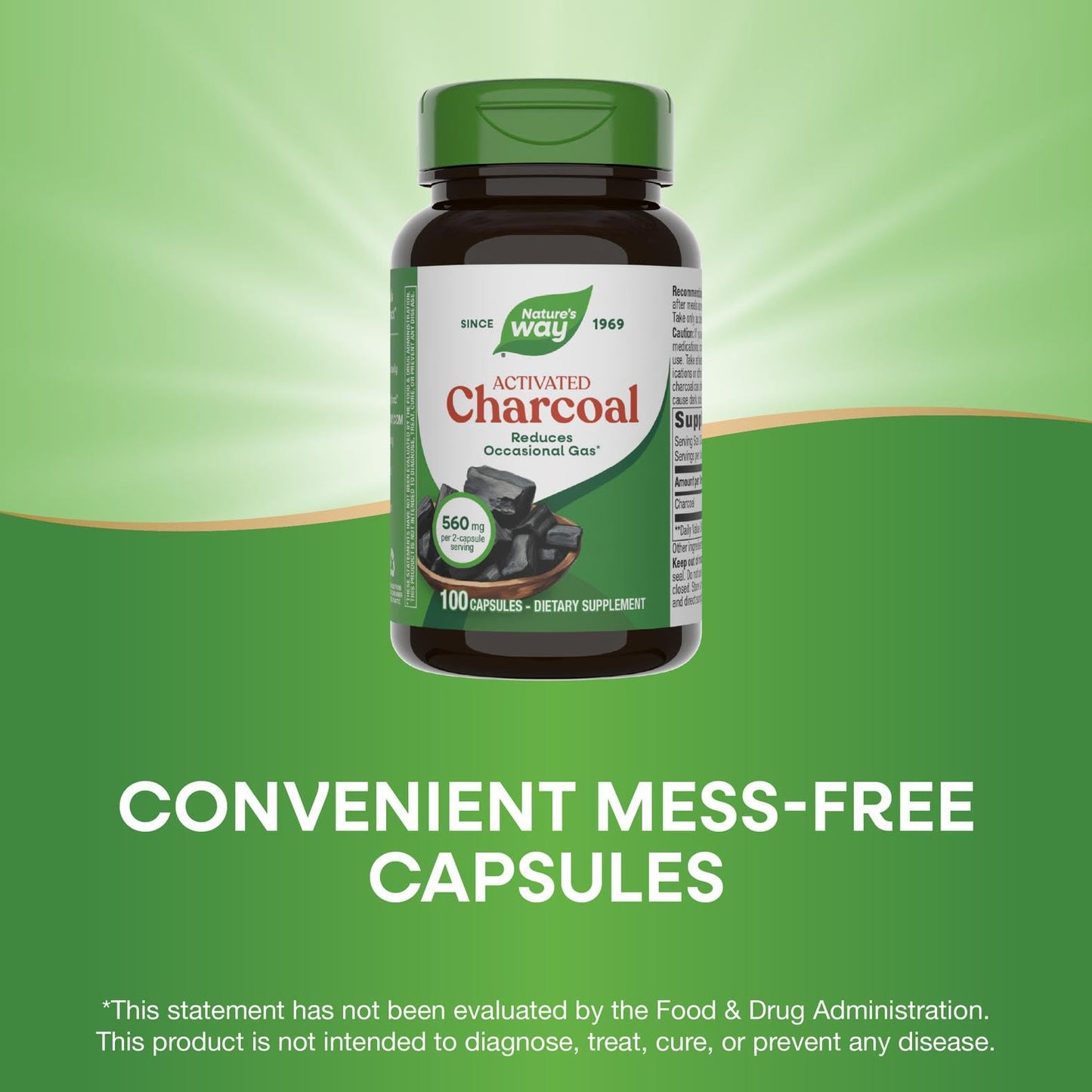 Nature's Way Activated Charcoal, Binds Unwanted Materials and Gas in the Digestive Tract*, 560 mg per 2-Capsule Serving, - dailyvitalstore
