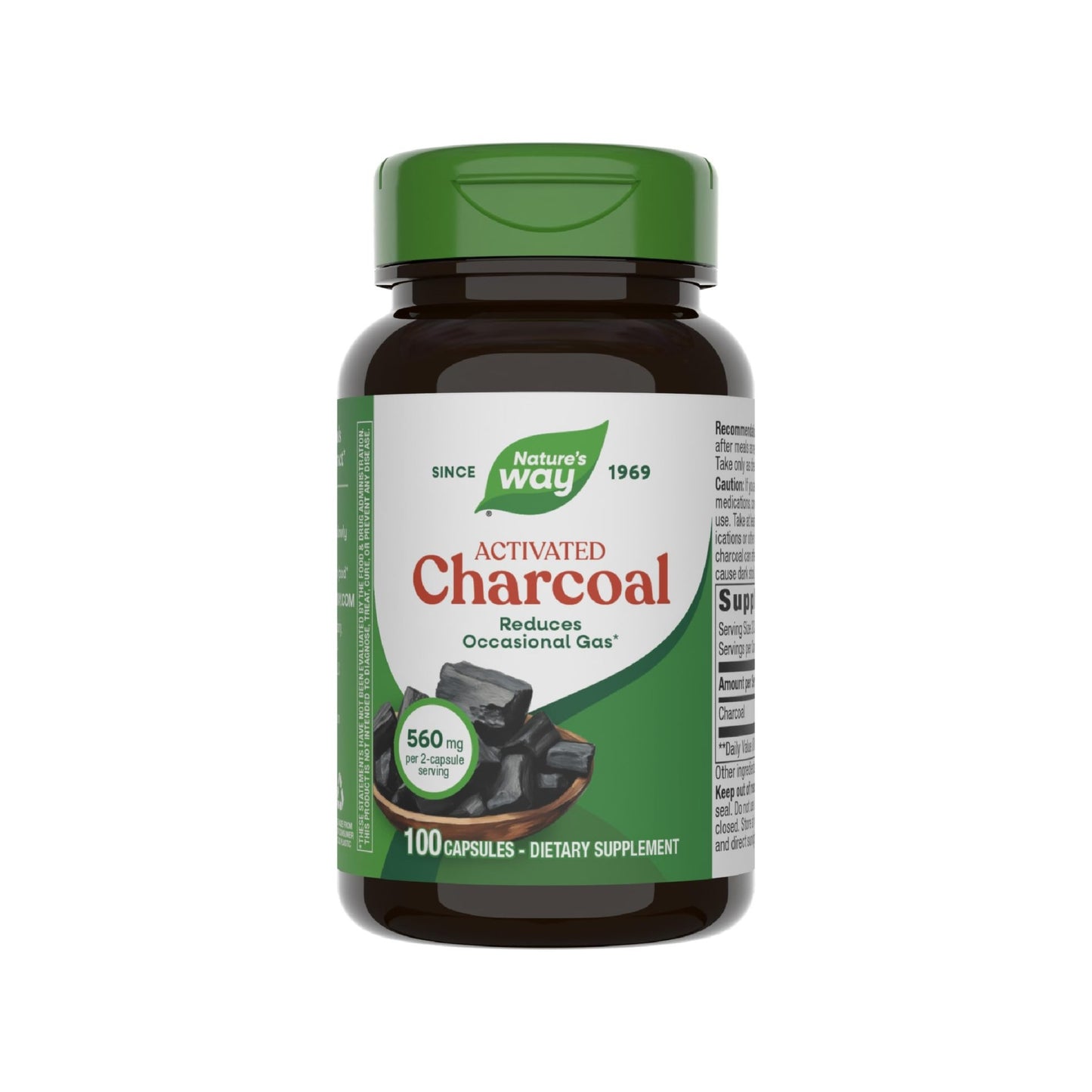 Nature's Way Activated Charcoal, Binds Unwanted Materials and Gas in the Digestive Tract*, 560 mg per 2-Capsule Serving, - dailyvitalstore