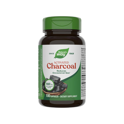 Nature's Way Activated Charcoal, Binds Unwanted Materials and Gas in the Digestive Tract*, 560 mg per 2-Capsule Serving, - dailyvitalstore