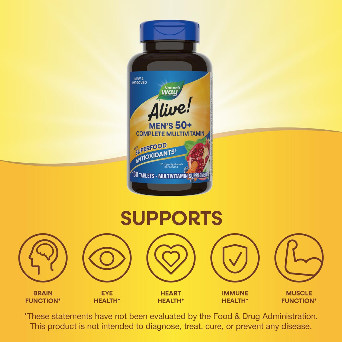 Nature’s Way Alive! Men’s 50+ Multivitamin Complete Tablets, Daily Multivitamin for Men Over 50, Supports Cellular Energy Metabolism - dailyvitalstore