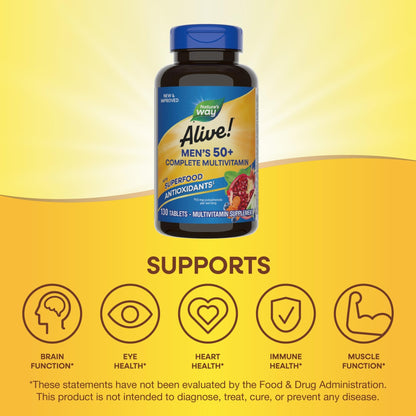 Nature’s Way Alive! Men’s 50+ Multivitamin Complete Tablets, Daily Multivitamin for Men Over 50, Supports Cellular Energy Metabolism - dailyvitalstore