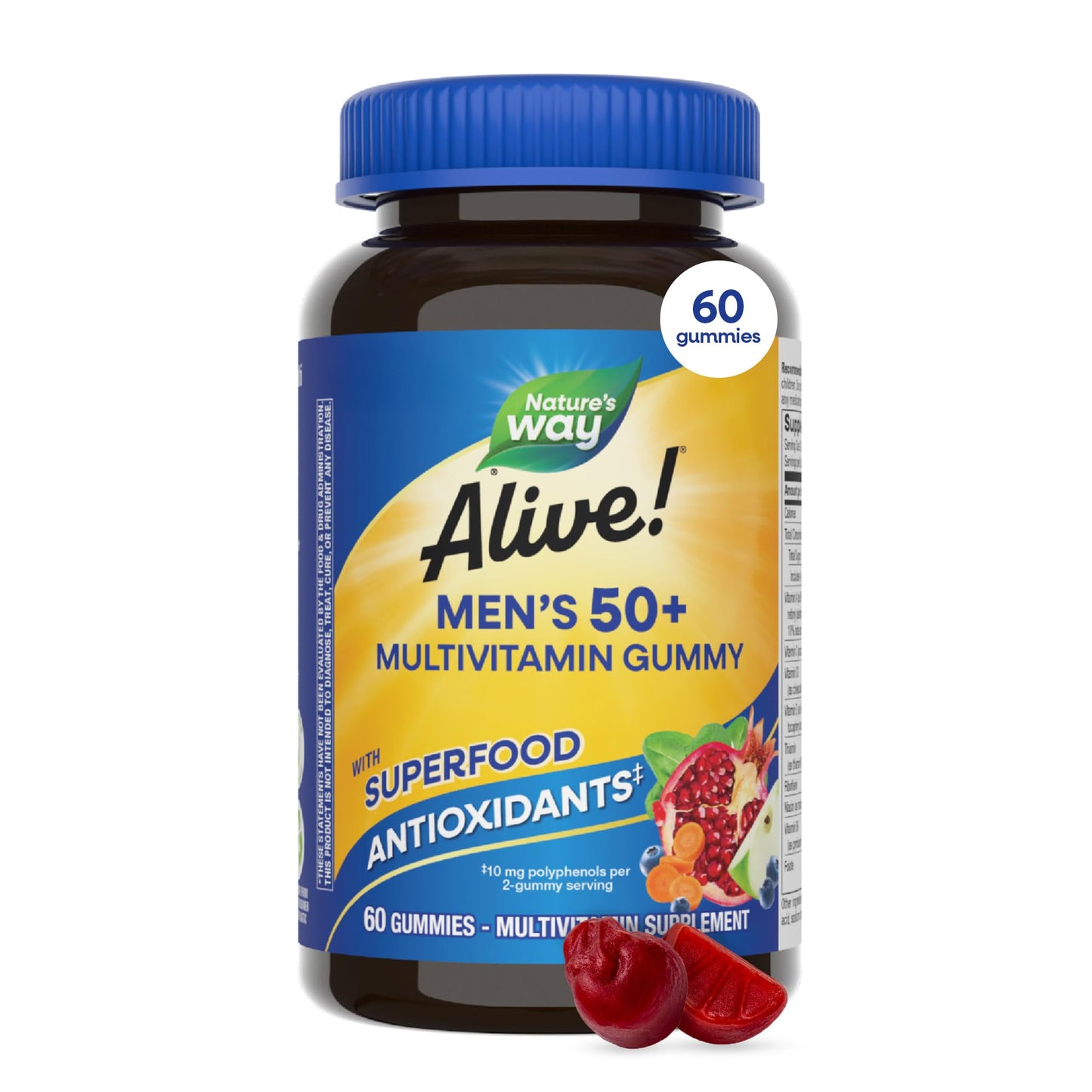 Nature’s Way Alive! Men’s 50 Plus Multivitamin Gummy, Daily Chewable Multivitamins for Men with B-Vitamins, Vitamin D3 & Zinc, Supports Heart - dailyvitalstore