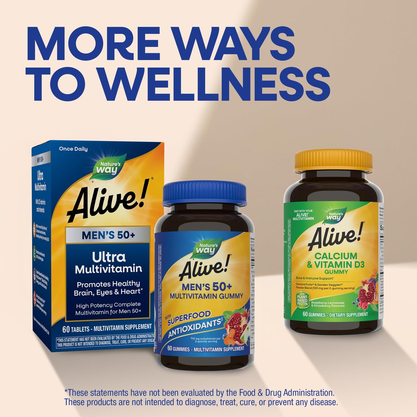 Nature’s Way Alive! Men’s 50 Plus Multivitamin Gummy, Daily Chewable Multivitamins for Men with B-Vitamins, Vitamin D3 & Zinc, Supports Heart - dailyvitalstore