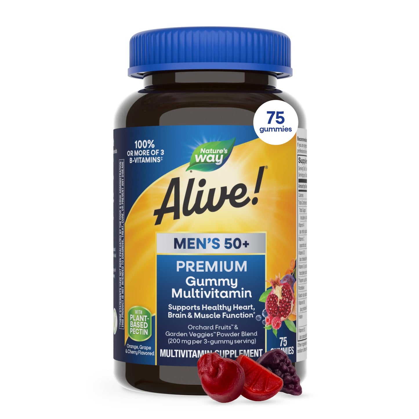 Nature’s Way Alive! Men’s 50 Plus Premium Gummy Multivitamin, Supports Healthy Heart, Brain & Muscle Function with High Potency B-Vitamins, Vitamin A, C, D3 - dailyvitalstore