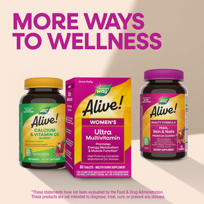 Nature's Way Alive! Ultra Multivitamin for Women, Complete Daily Women's Vitamins, High Potency Formula, Promotes Energy Metabolism and Muscle Function*, Vitamin A, C, D, Methylated B12, 60 Tablets - dailyvitalstore
