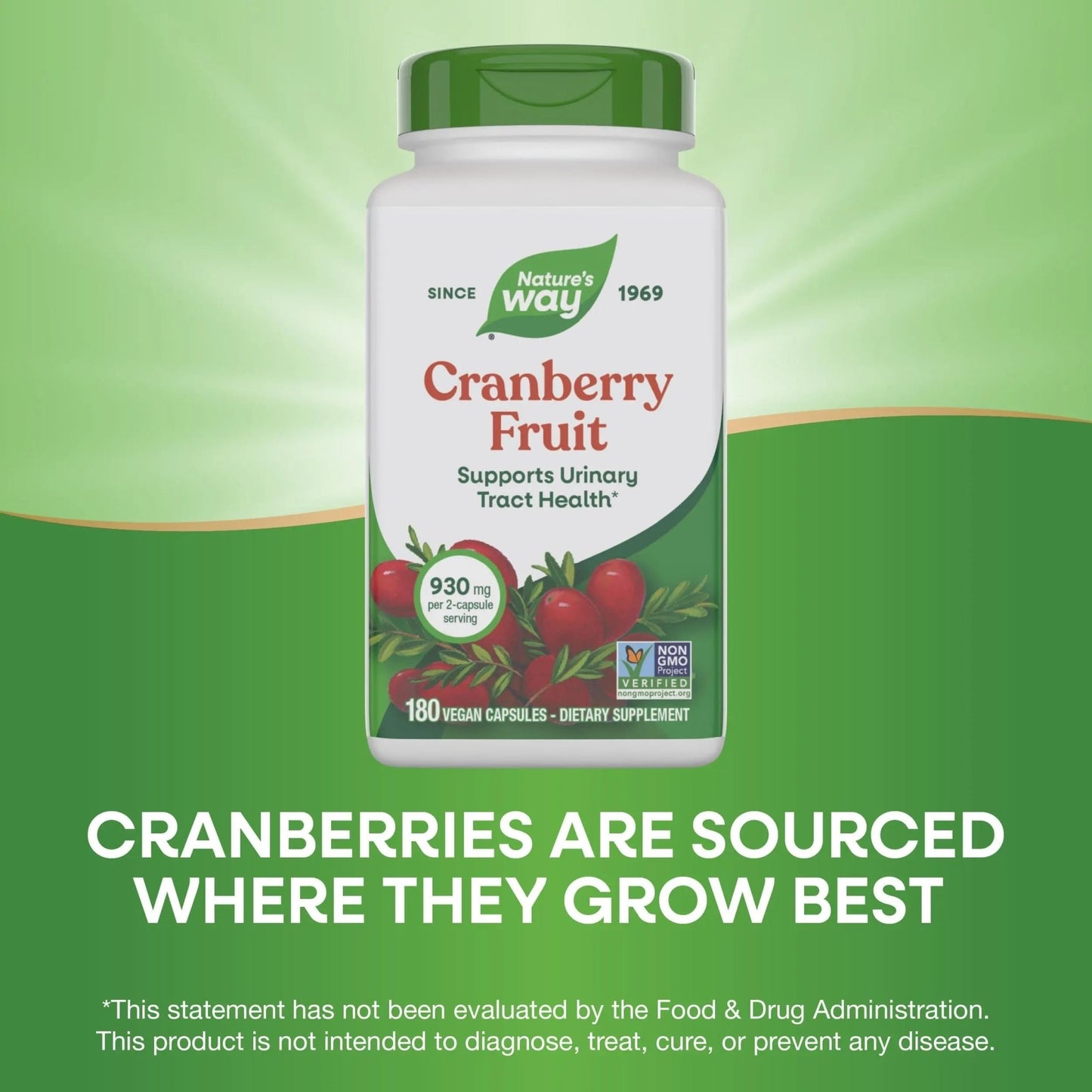 Nature's Way Cranberry Fruit, Cranberry Supplements, Supports Urinary Tract Health*, 930 mg per 2-Capsule Serving, 180 Capsules (Packaging May Vary) - dailyvitalstore