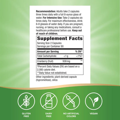 Nature's Way Cranberry Fruit, Cranberry Supplements, Supports Urinary Tract Health*, 930 mg per 2-Capsule Serving, 180 Capsules (Packaging May Vary) - dailyvitalstore
