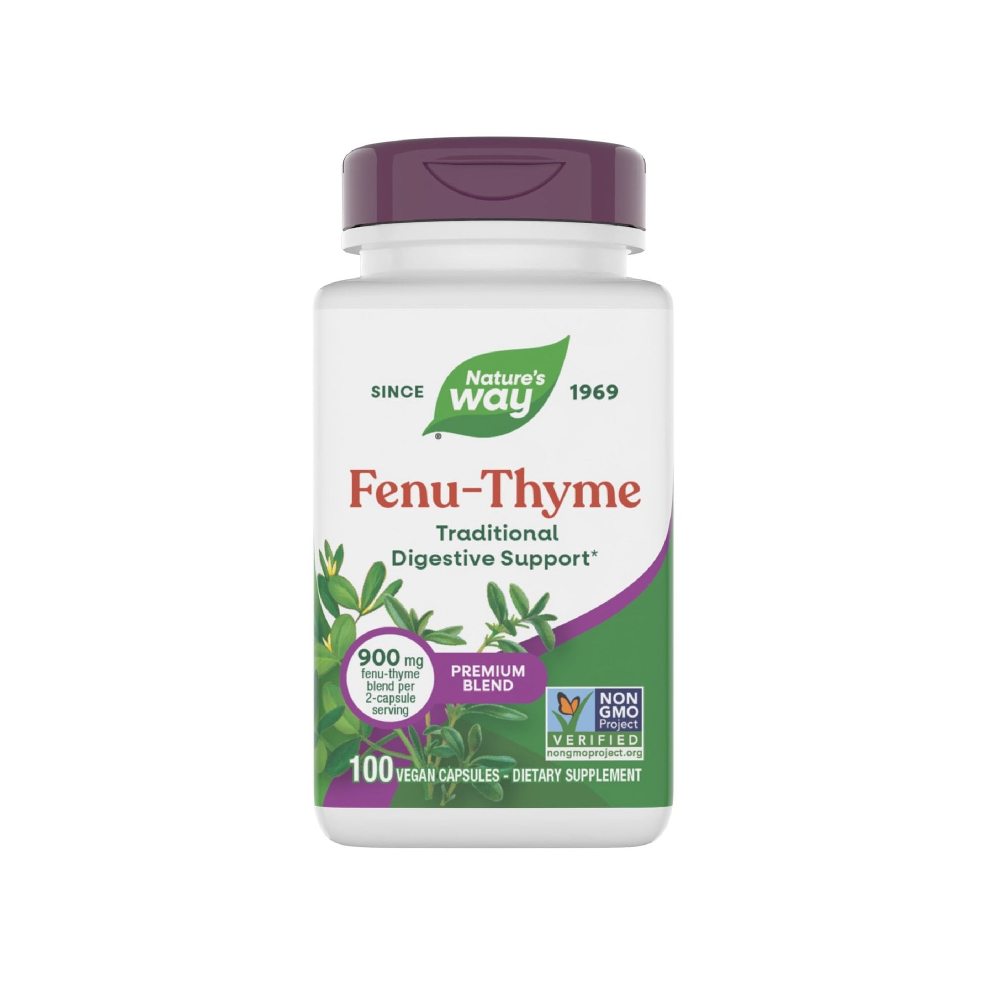 Nature's Way Fenu-Thyme - Traditional Digestive Support Blend* - 900 mg of Thyme & Fenugreek per 2-Capsule Serving - Non-GMO Project Verified & Dairy Free - 100 Vegan Capsules - dailyvitalstore