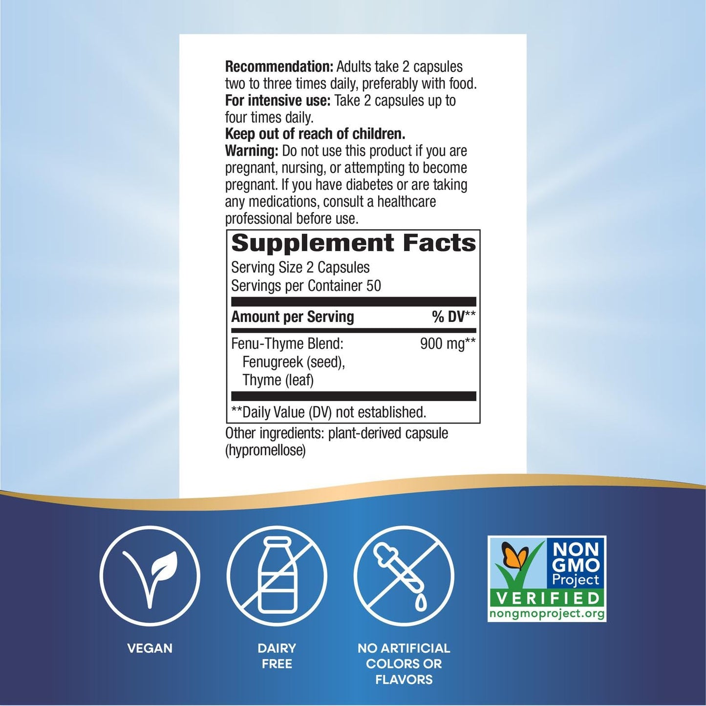 Nature's Way Fenu-Thyme - Traditional Digestive Support Blend* - 900 mg of Thyme & Fenugreek per 2-Capsule Serving - Non-GMO Project Verified & Dairy Free - 100 Vegan Capsules - dailyvitalstore