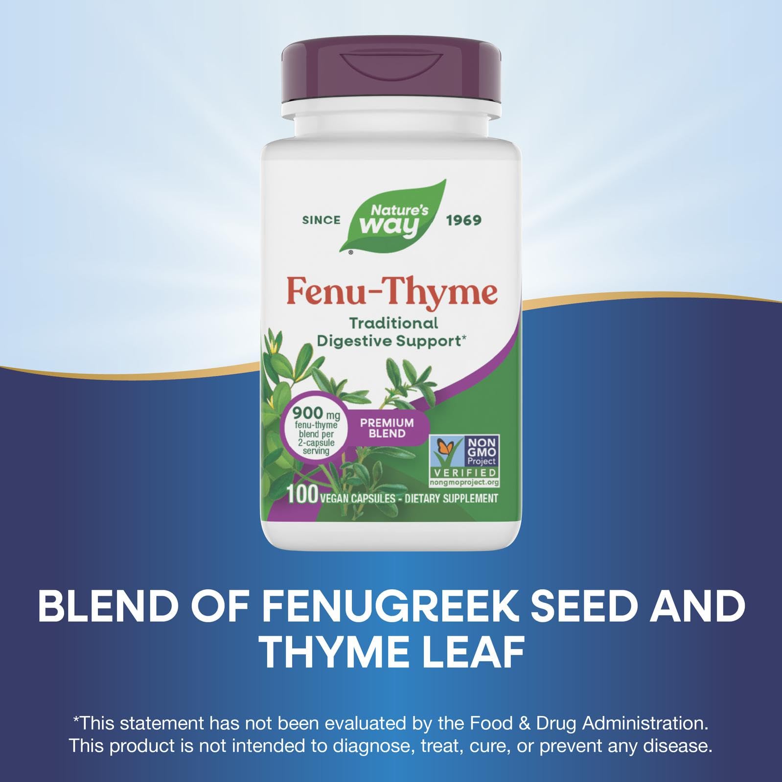 Nature's Way Fenu-Thyme - Traditional Digestive Support Blend* - 900 mg of Thyme & Fenugreek per 2-Capsule Serving - Non-GMO Project Verified & Dairy Free - 100 Vegan Capsules - dailyvitalstore