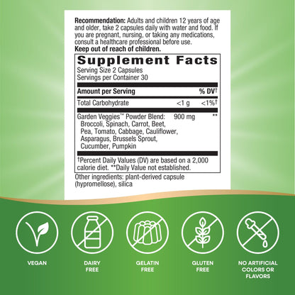Nature’s Way Garden Veggies, Vegetable Supplement Capsules, Plant-Powered Powder Blend Made with 12 Different Vegetables, Green Superfood Veggie Blend - dailyvitalstore