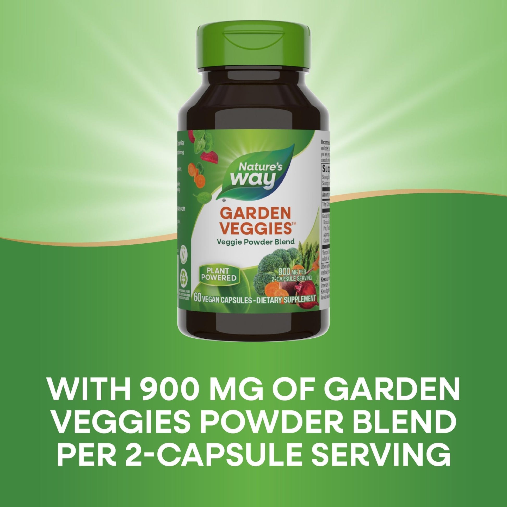 Nature's Way Garden Veggies, Veggie Powder Blend, 900 mg per 2-Capsule Serving, 60 Vegan Capsules - dailyvitalstore