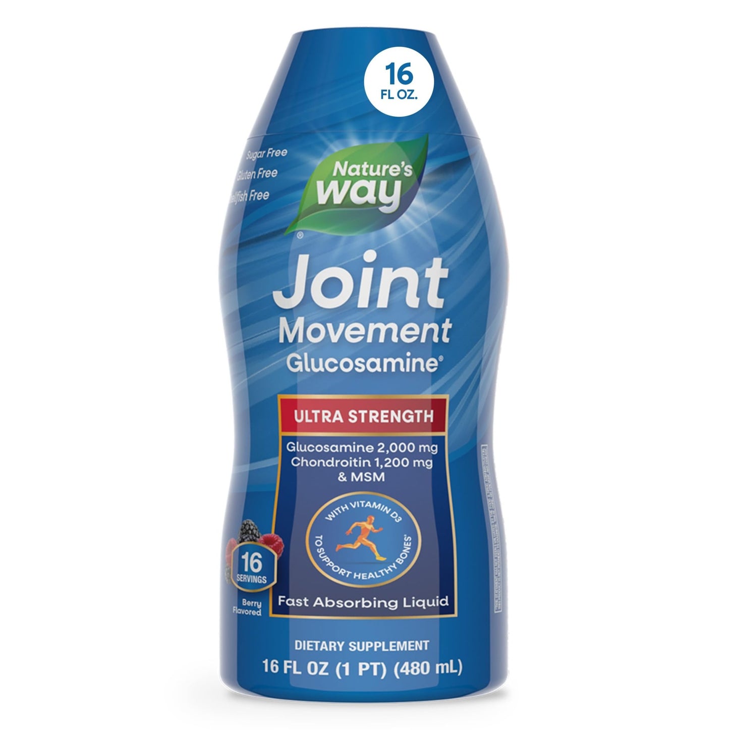 Nature's Way Joint Movement Glucosamine Fast Absorbing Liquid, Ultra Strength, Supports Healthy Bones*, Liquid Glucosamine Chondroitin, MSM with Vitamin D3, Berry Flavored, 16 Fl Oz - dailyvitalstore