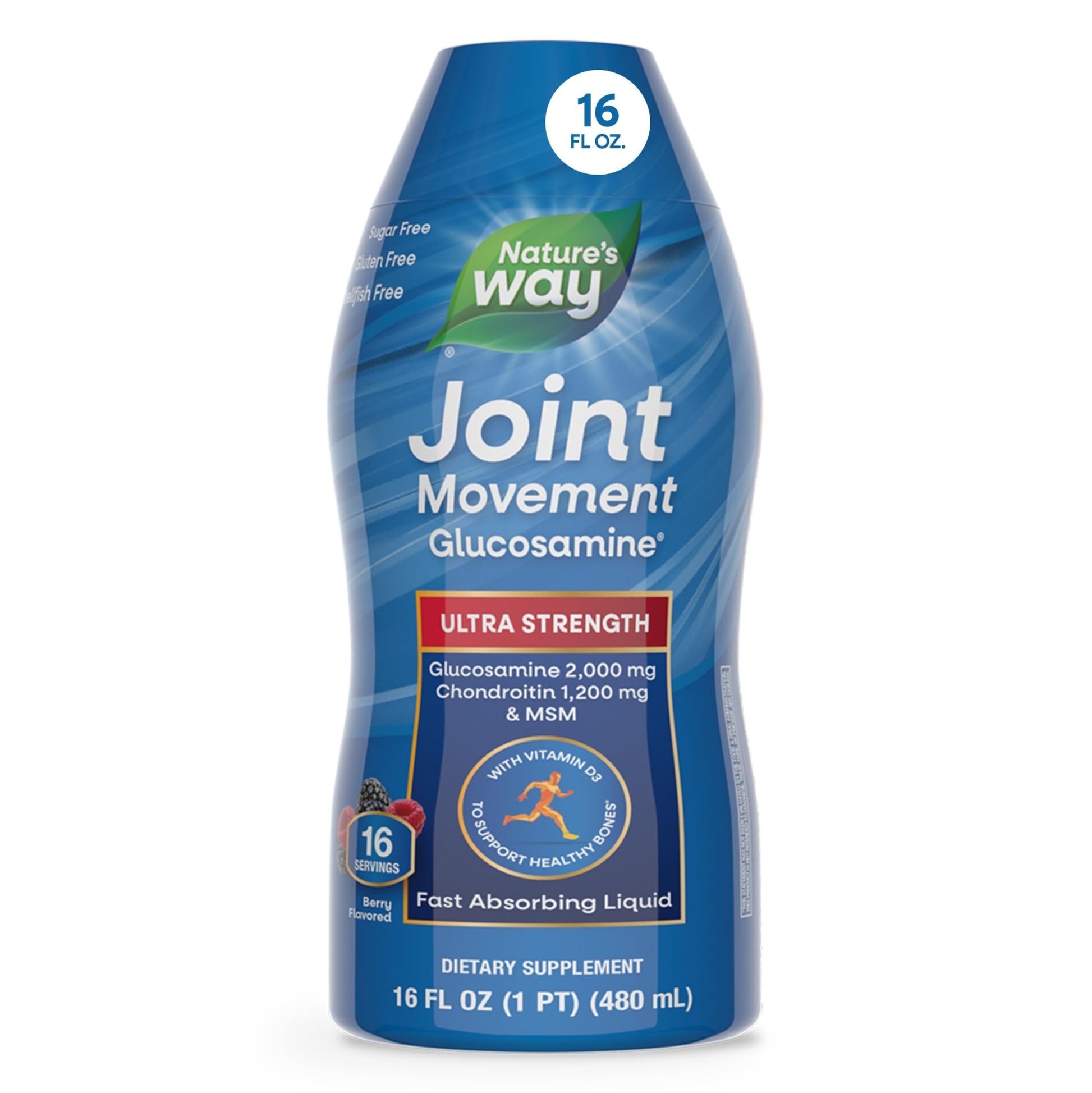 Nature's Way Joint Movement Glucosamine Fast Absorbing Liquid, Ultra Strength, Supports Healthy Bones*, Liquid Glucosamine Chondroitin, MSM with Vitamin D3, Berry Flavored, 16 Fl Oz - dailyvitalstore