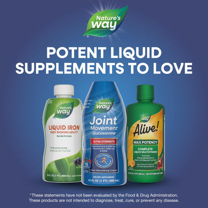 Nature's Way Joint Movement Glucosamine Fast Absorbing Liquid, Ultra Strength, Supports Healthy Bones*, Liquid Glucosamine Chondroitin, MSM with Vitamin D3, Berry Flavored, 16 Fl Oz - dailyvitalstore