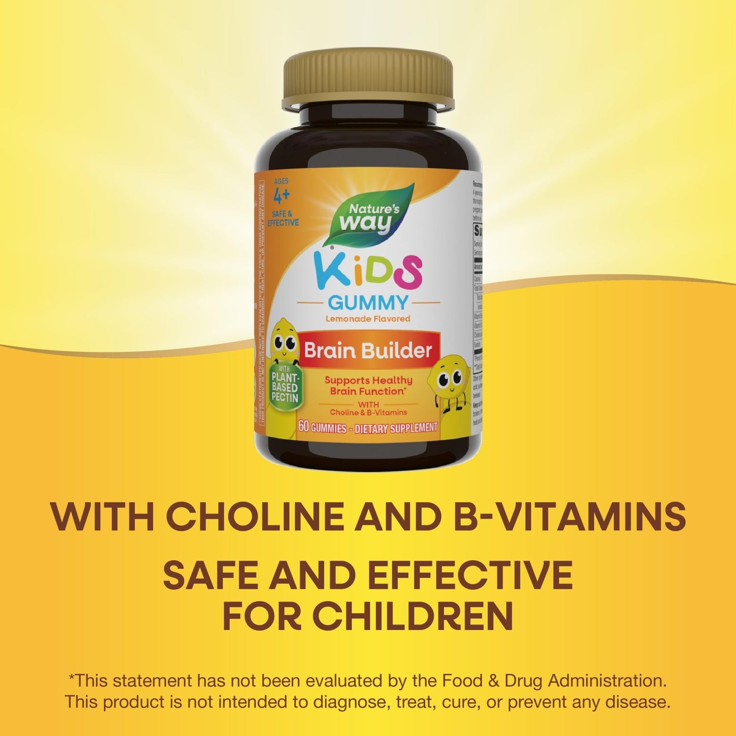 Nature's Way Kids Brain Supplement Gummies, Supports Healthy Brain Function*, Lemonade Flavored, 60 Gummies - dailyvitalstore