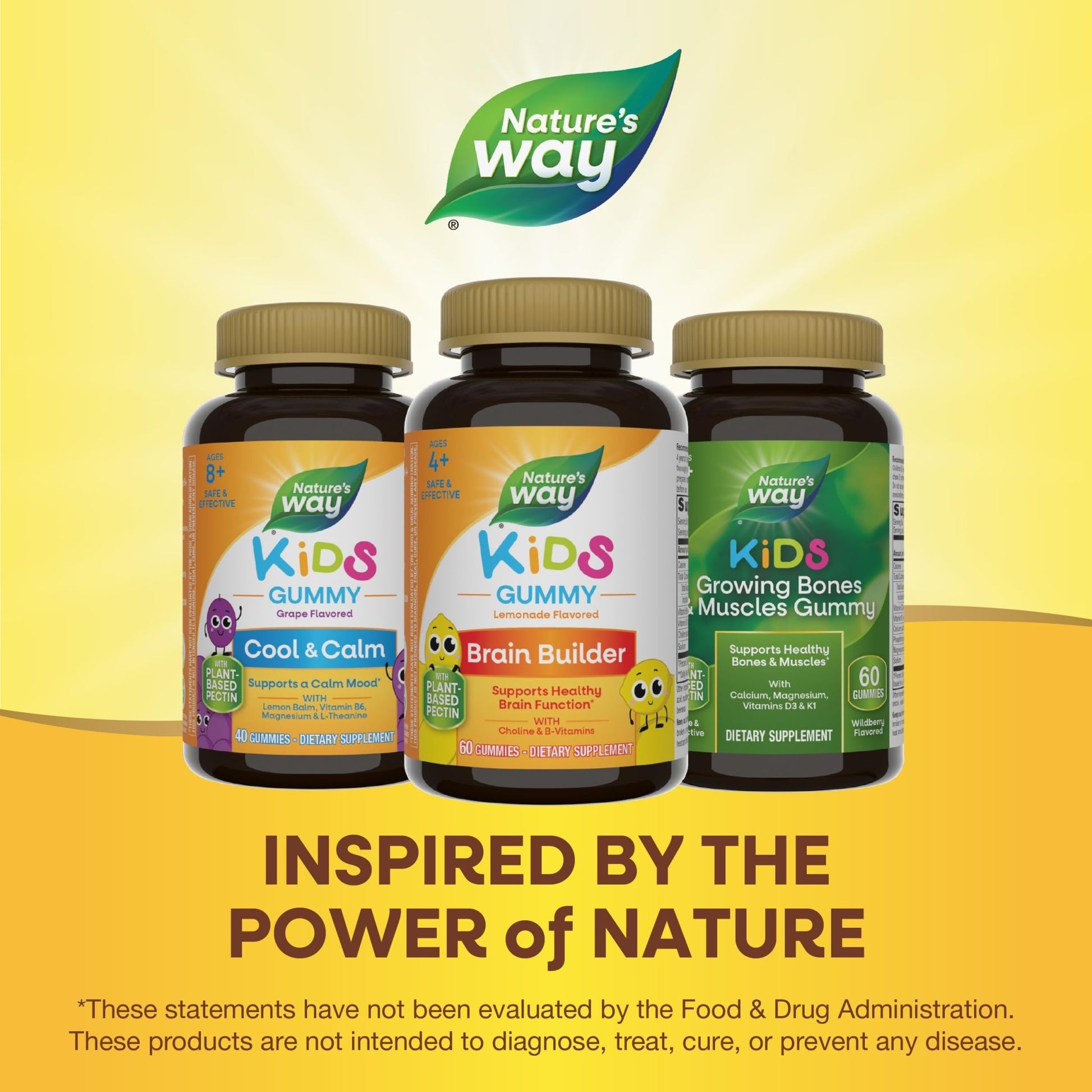 Nature's Way Kids Brain Supplement Gummies, Supports Healthy Brain Function*, Lemonade Flavored, 60 Gummies - dailyvitalstore