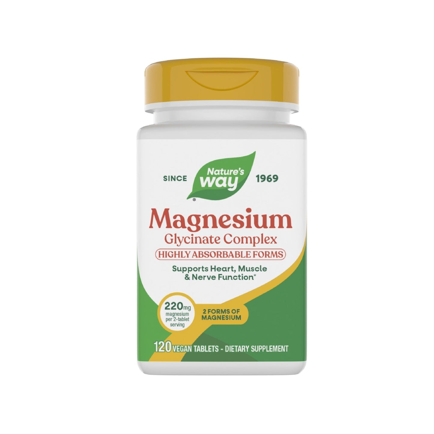 Nature's Way Magnesium Glycinate Complex, Supports Heart, Muscle, Nerve Function*, Highly Absorbable, 220 mg per 2-Tablet Serving, No Gluten, Vegan, 120 Tablets - dailyvitalstore
