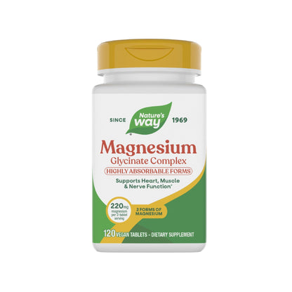 Nature's Way Magnesium Glycinate Complex, Supports Heart, Muscle, Nerve Function*, Highly Absorbable, 220 mg per 2-Tablet Serving, No Gluten, Vegan, 120 Tablets - dailyvitalstore